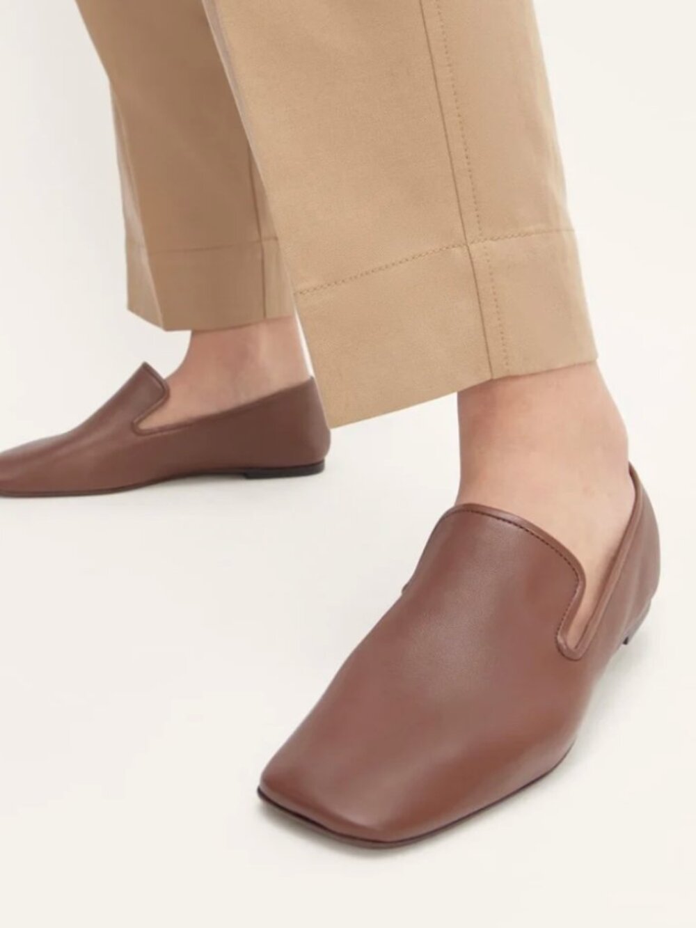 EVERLANE THE DAY LOAFER RUM BROWN LEATHER SQUARE TOE NEUTRAL FLAT SHOE 7.5 NWOT